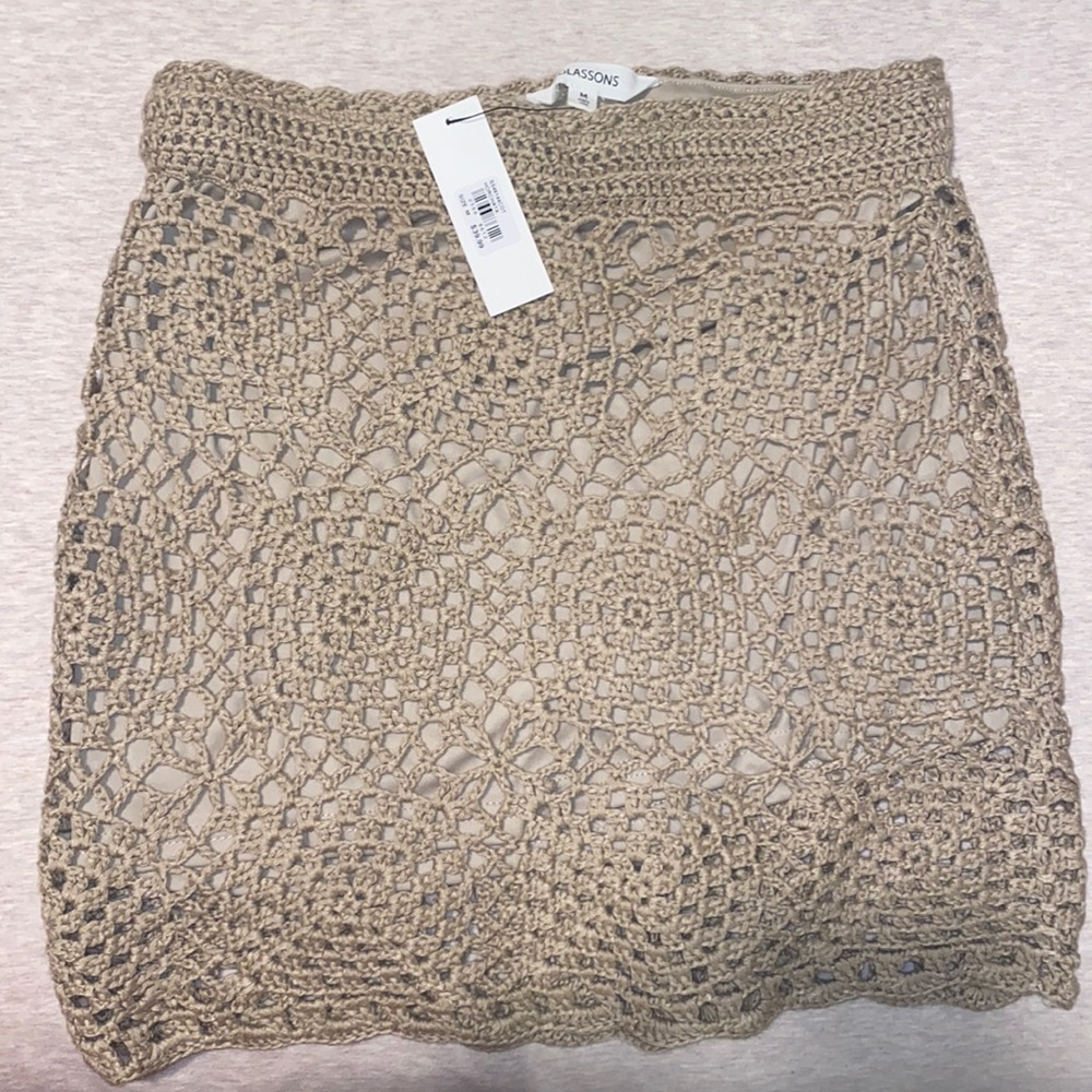 Tan crochet mini skirt size medium from Glassons.